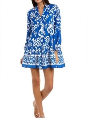 ZARA Blue and White Printed Mini Dress